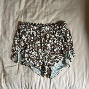 Old Navy Brown and White Pajama Shorts with Floral Design
